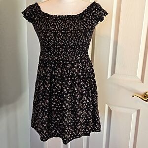 Brandy Melville Black Floral dress with smocking.  One size